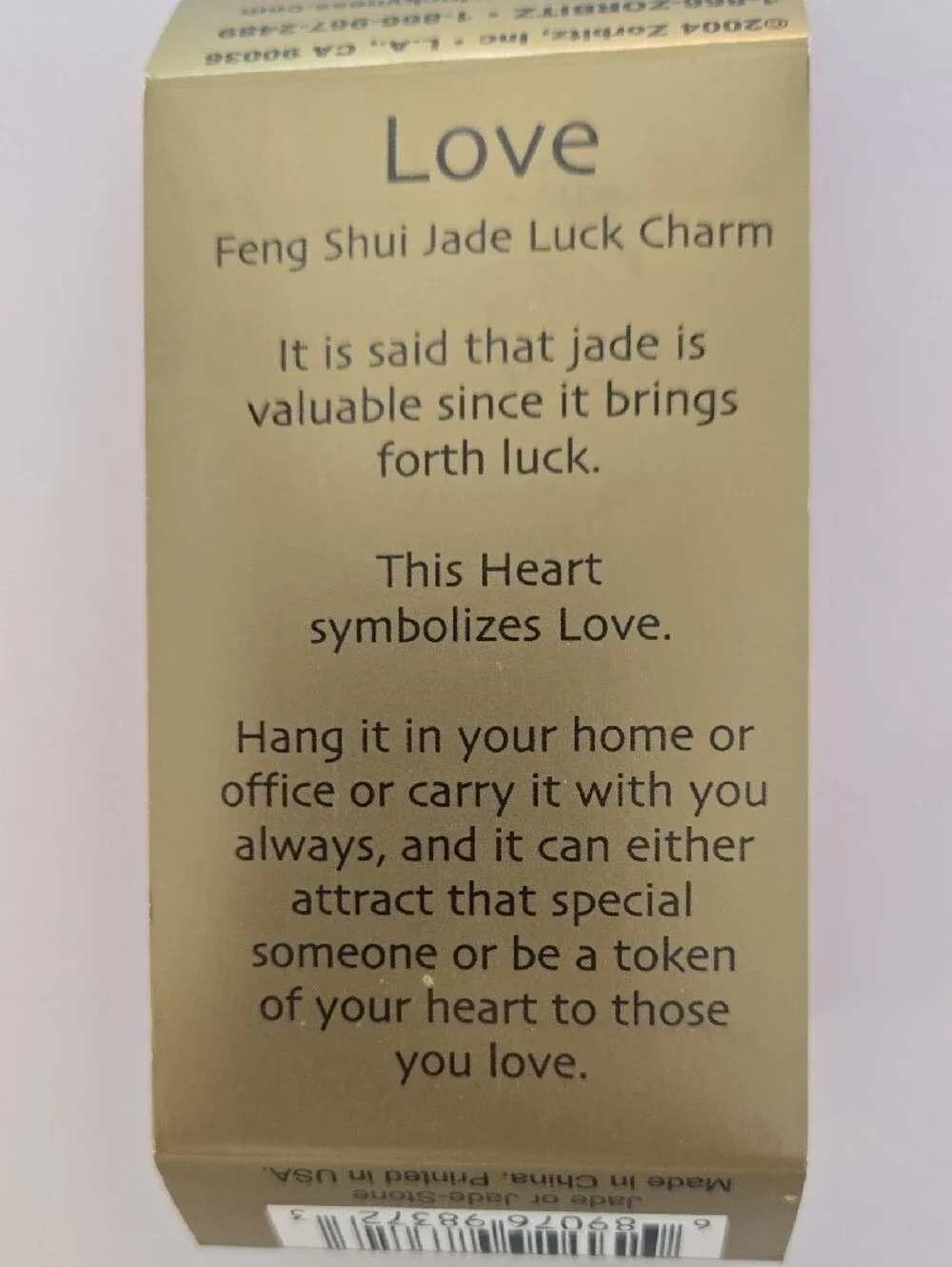 Feng Shui Love Green Jade Heart Charm NIB 2.5